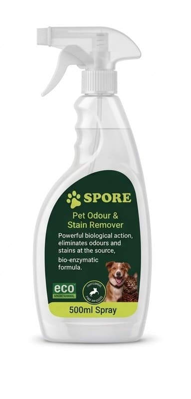 SPORE Pet Odour and Stain Remover RTU 500ml spray bottle