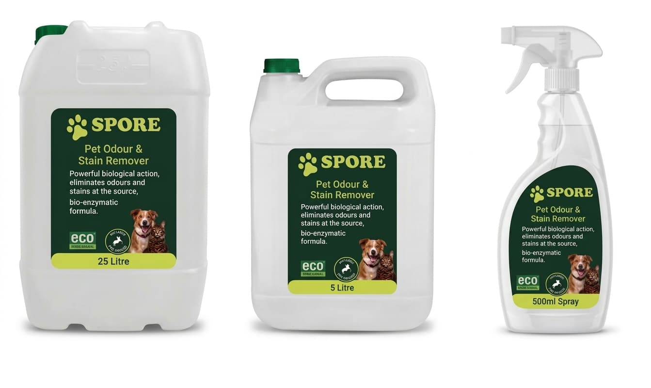 SPORE Pet Odour and Stain Remover RTU in three sizes
